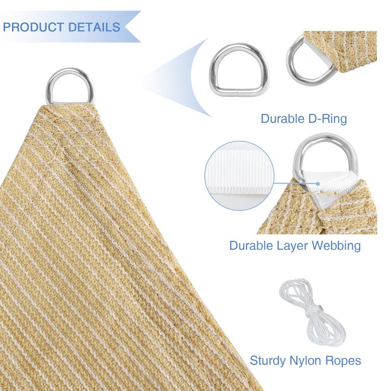 EK شراع ظل شمس E&K شروق الشمس 10' x 12' مستطيل غطاء ظل حجب الأشعة فوق البنفسجية للفناء الخلفي والحديقة الخارجية (بيج) - Image 4